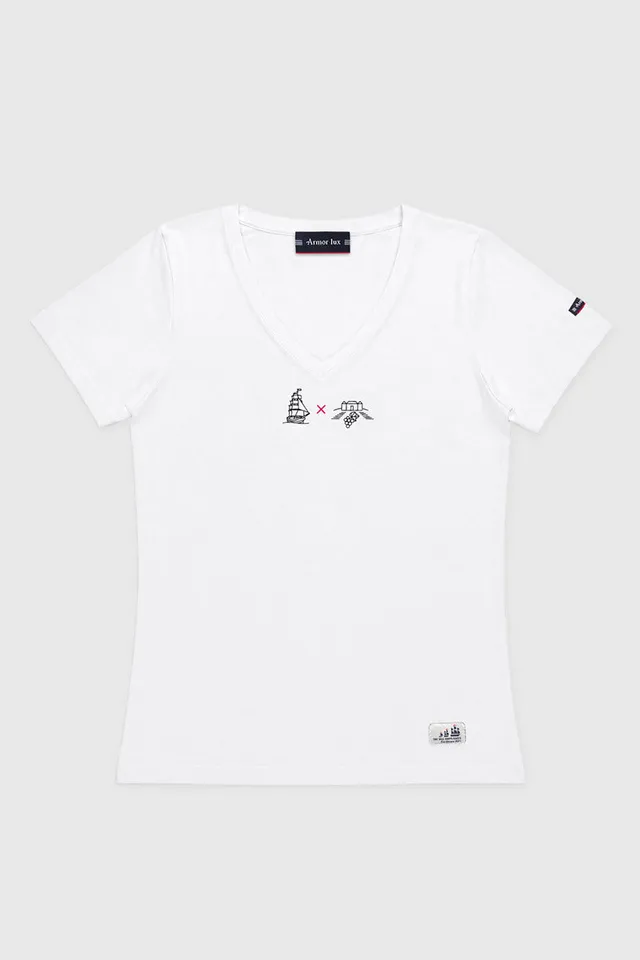 armor-lux-t-shirt-femme-voiles-vignobles-col-v-coton image 1