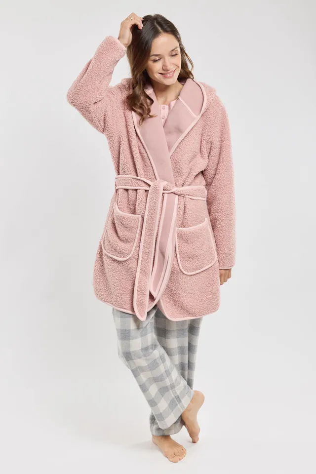 armor-lux-robe-de-chambre-bouclette-capuche-ceinture-2-poches image 1