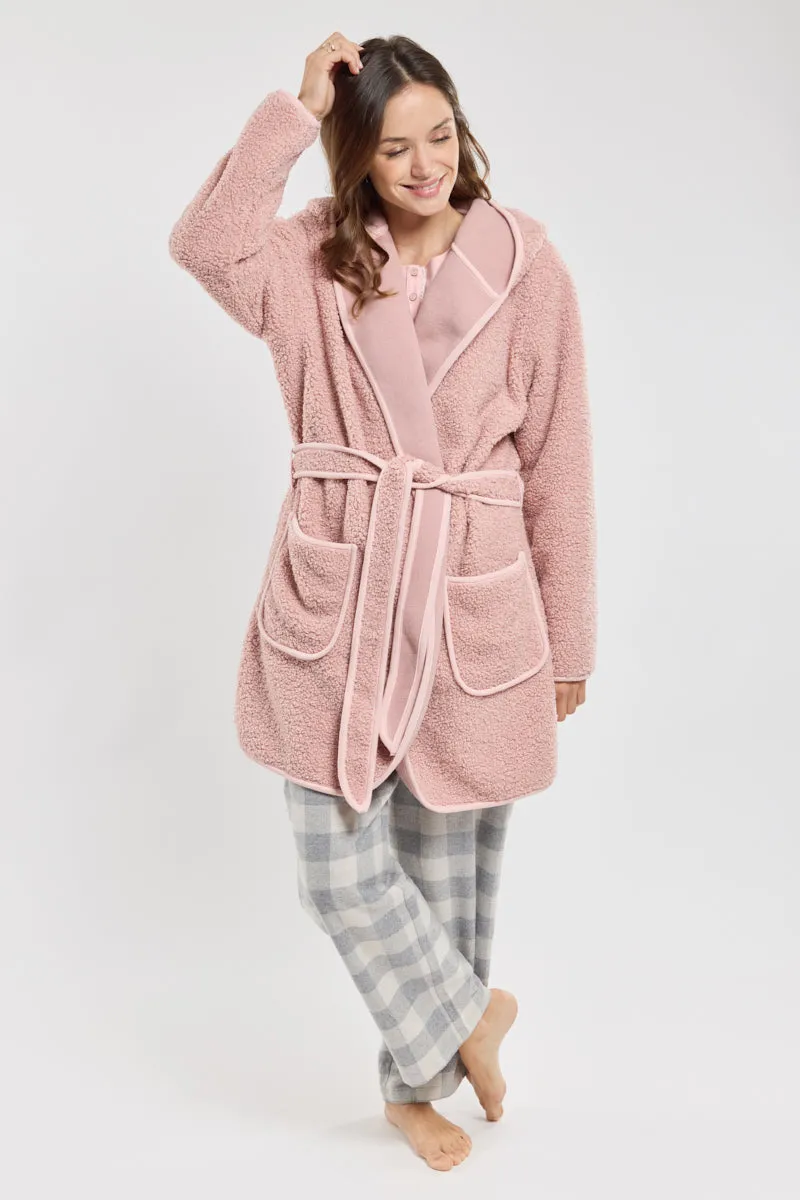 armor-lux-robe-de-chambre-bouclette-capuche-ceinture-2-poches image 1