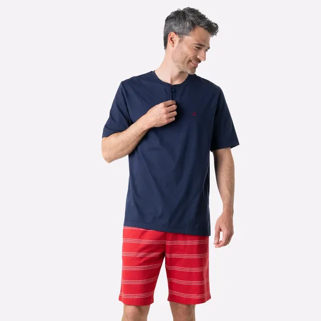 eminence-nautique-pyjama-court-homme-col-t-marine-rouge image 1
