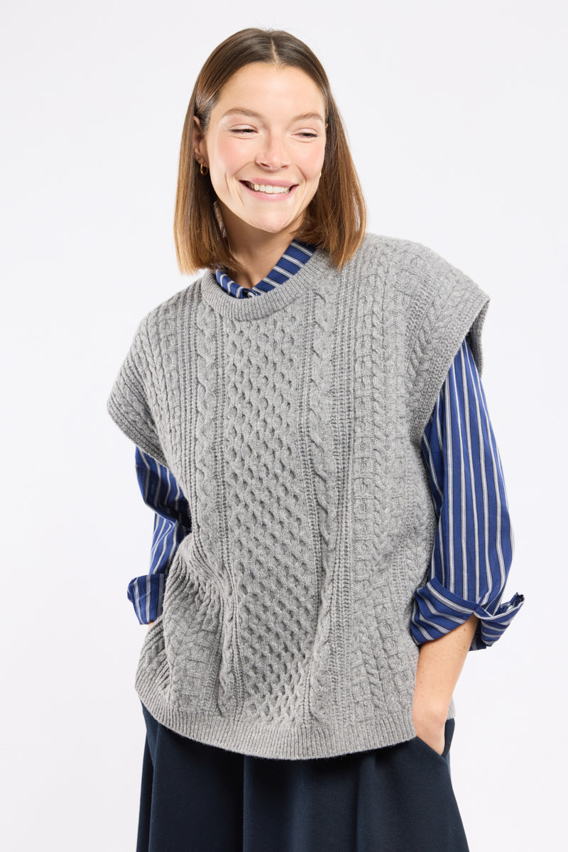 armor-lux-pull-sans-manche-femme-laine-torsades-irlandais image 5