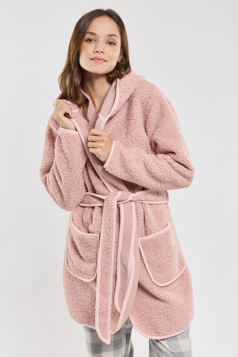 armor-lux-robe-de-chambre-bouclette-capuche-ceinture-2-poches image 4
