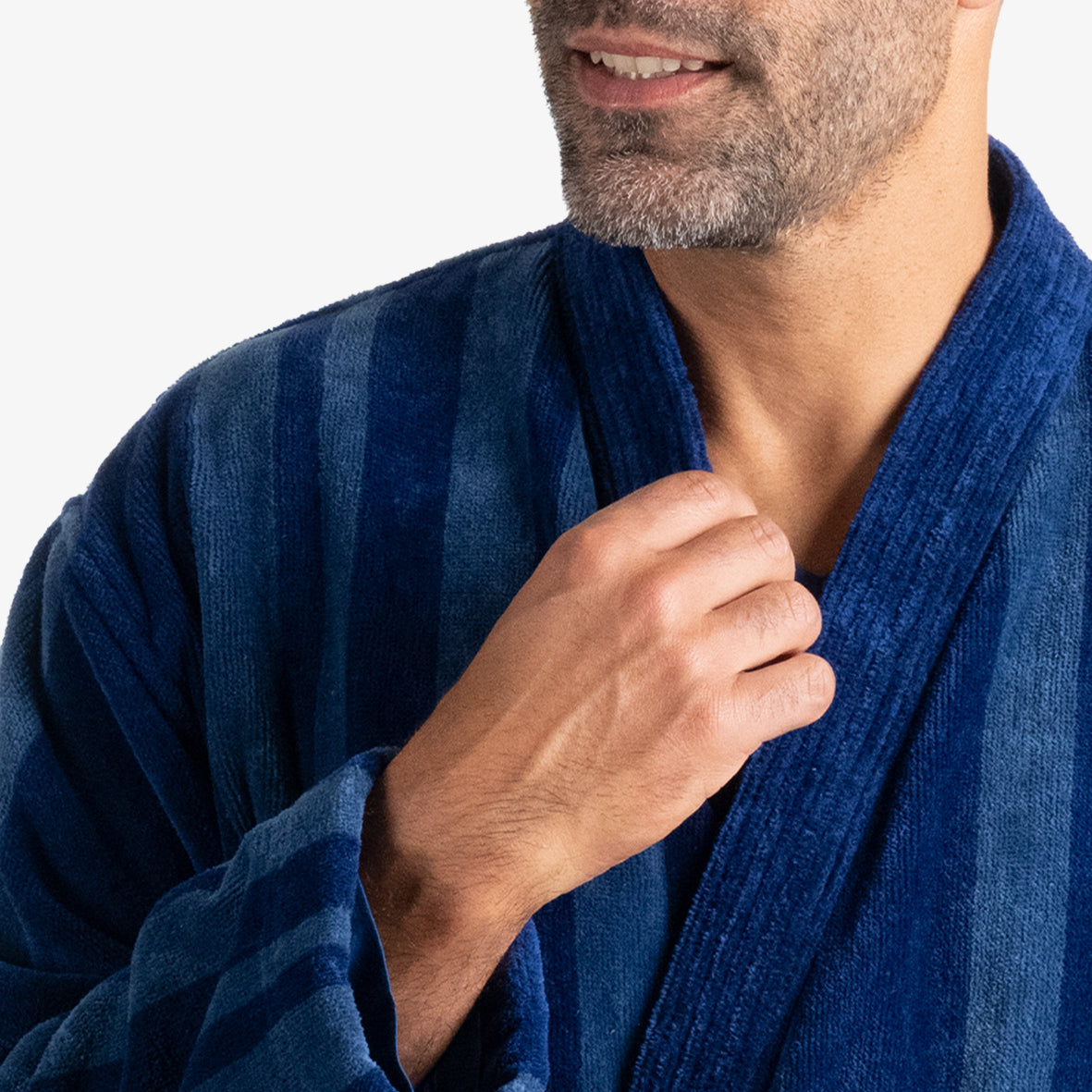 eminence-robe-de-chambre-peignoir-ponge-homme-rayures-bleues image 2