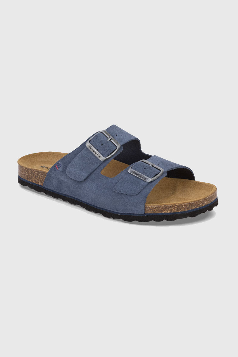armor-lux-mules-zef-deux-brides-homme-cuir-bleu image 2