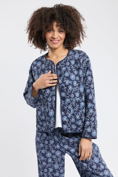 armor-lux-veste-pyjama-femme-matelass-e-fleuri-bleu image 4