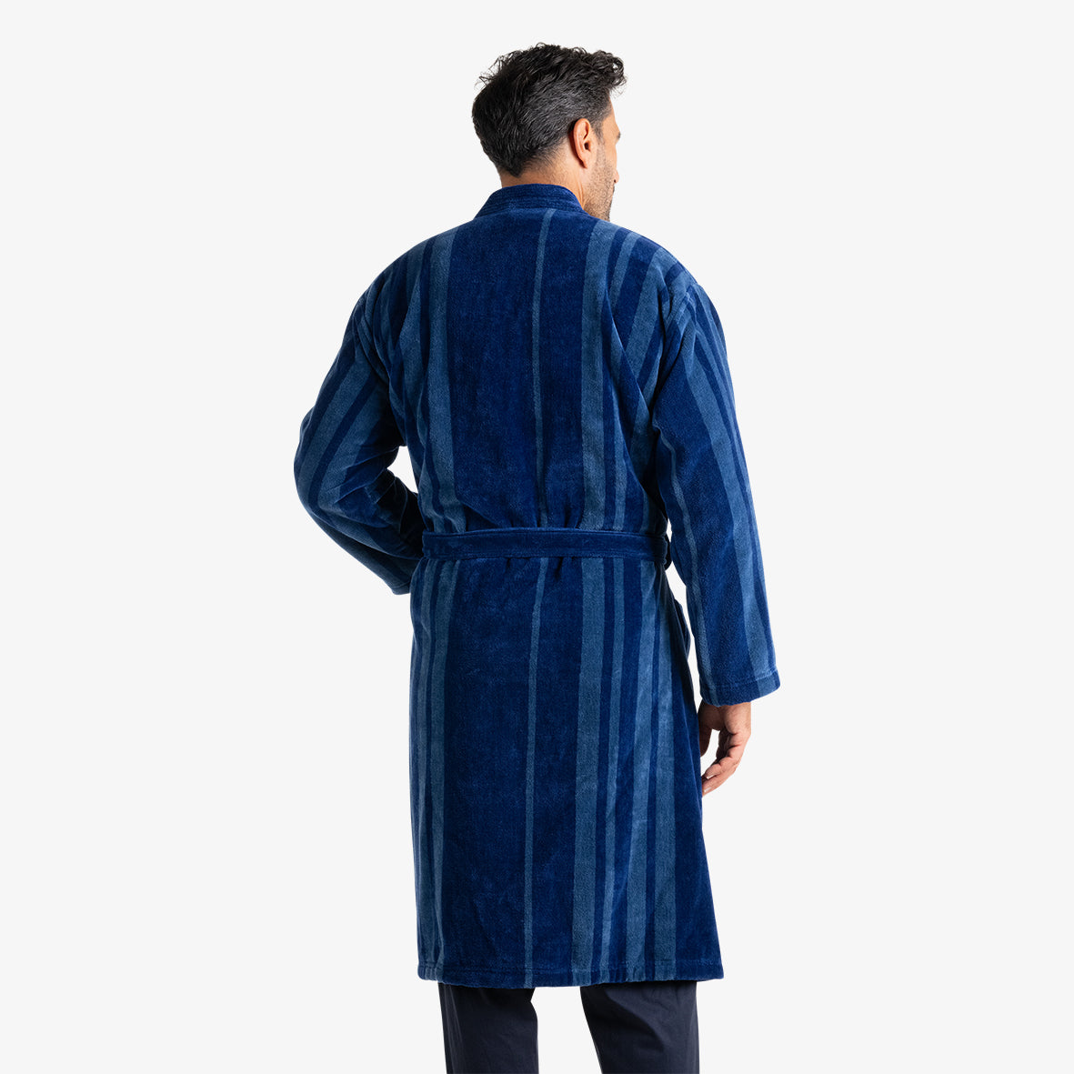 eminence-robe-de-chambre-peignoir-ponge-homme-rayures-bleues image 4