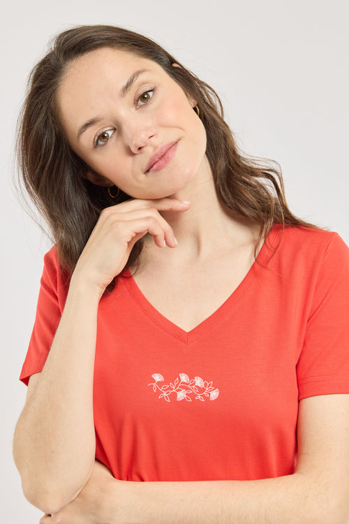 armor-lux-t-shirt-femme-col-v-fleurs-coton-l-ger image 2