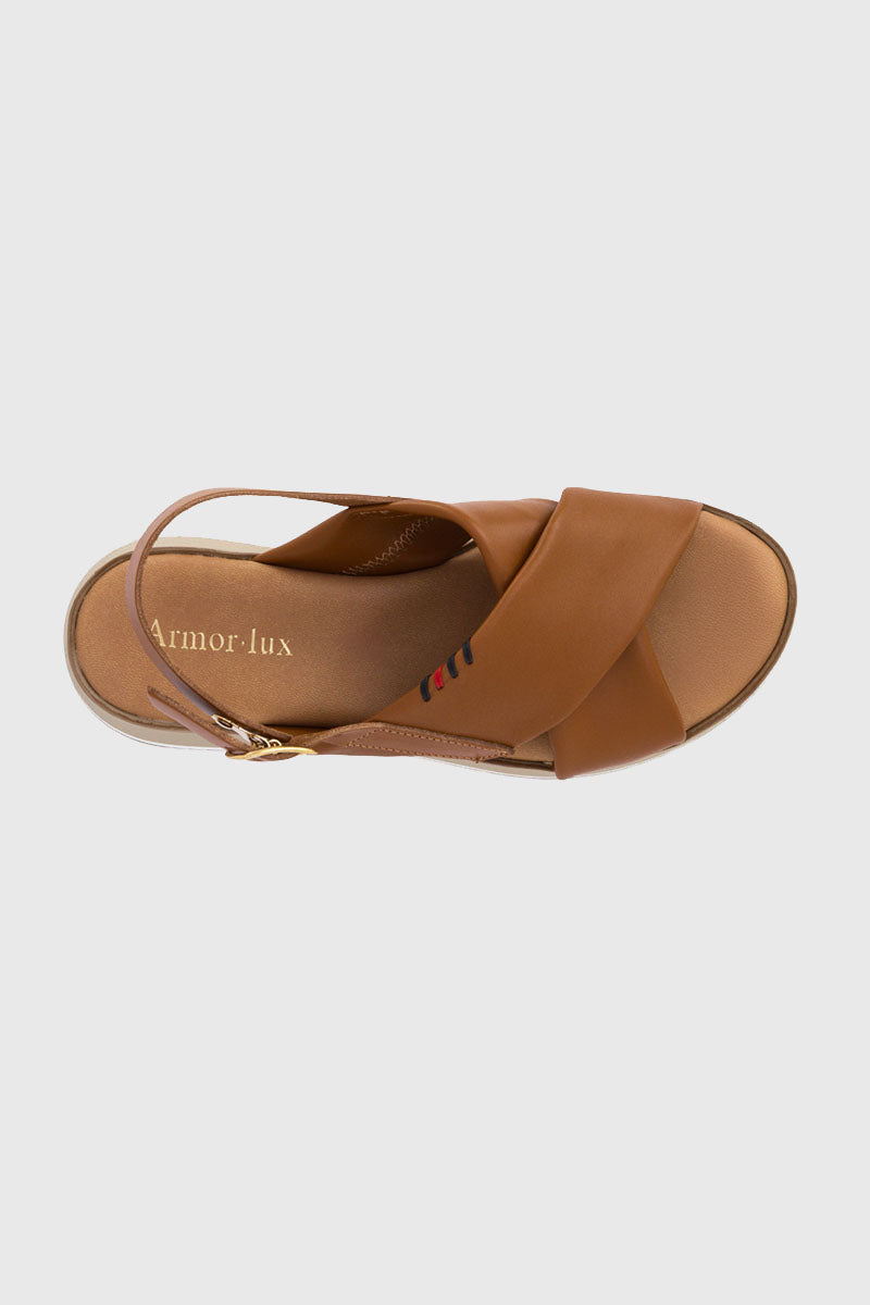 armor-lux-plage-sandales-compens-es-cuir-camel image 3