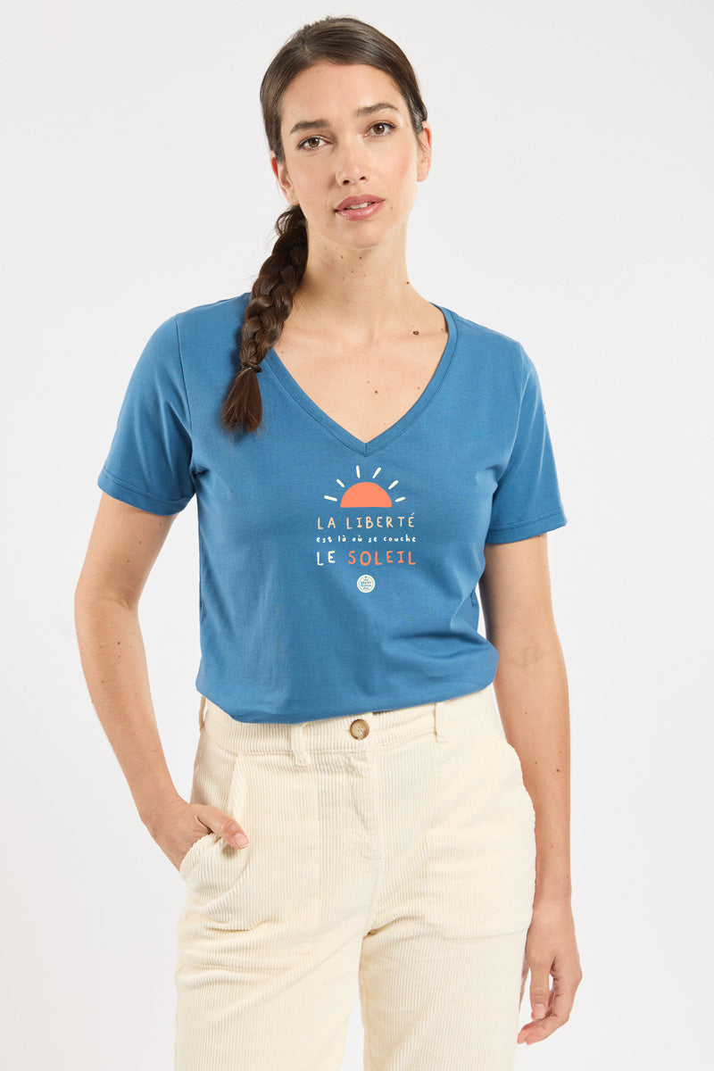 armor-lux-t-shirt-s-rigraphi-amb-femme-col-v-coton image 1