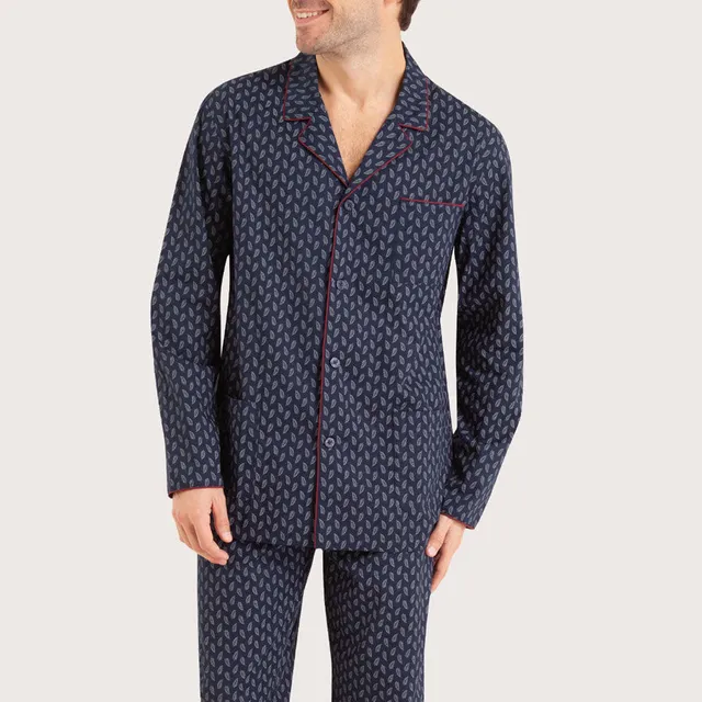 eminence-pyjama-long-ouvert-homme-popeline-feuilles-coton image 1