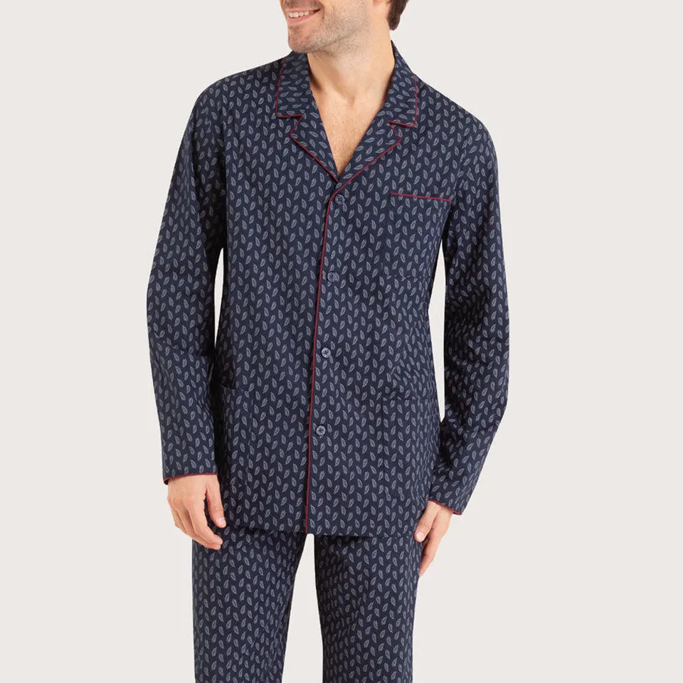 eminence-pyjama-long-ouvert-homme-popeline-feuilles-coton image 1