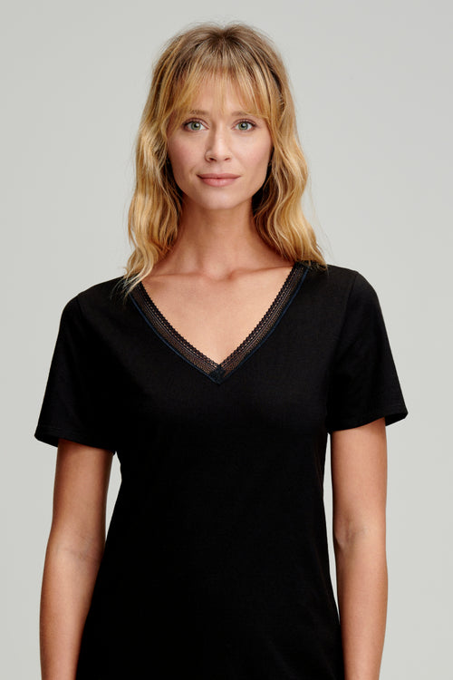 armor-lux-t-shirt-femme-col-v-bio-coton-dentelle-h-ritage image 3