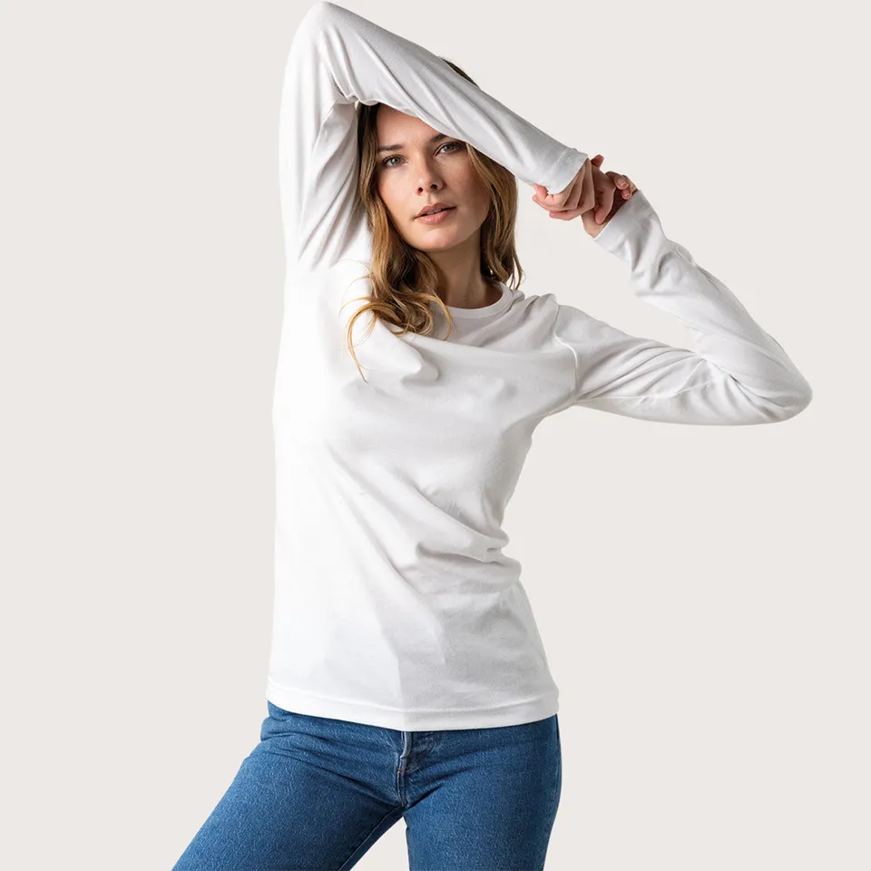 eminence-t-shirt-manches-longues-col-rond-pur-coton-premium-unisexe-blanc image 1