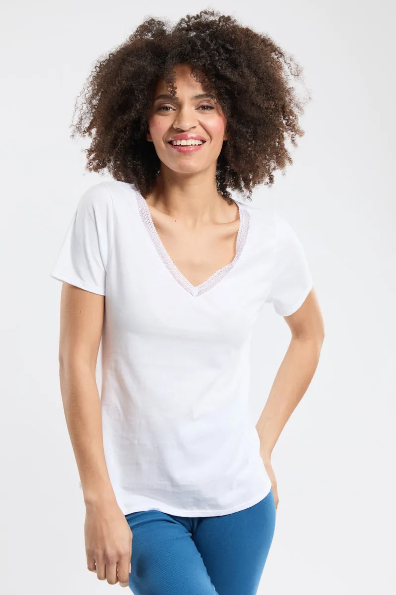 armor-lux-t-shirt-col-v-femme-coton-biologique-dentelle image 1