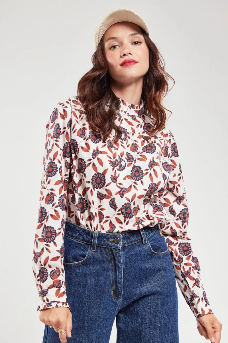 armor-lux-blouse-fleurie-femme-col-fronc-manches-longues image 1