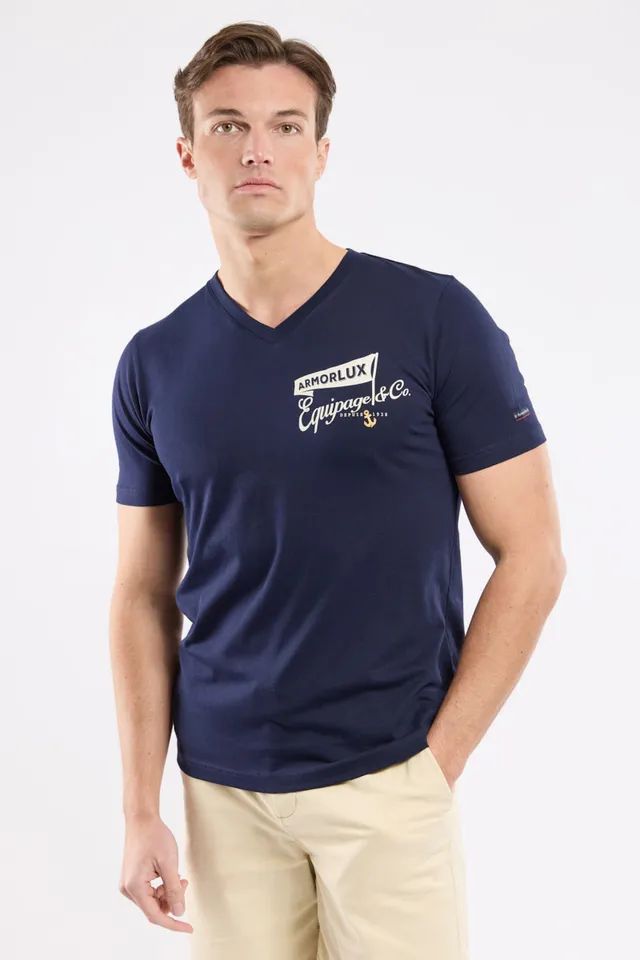 armor-lux-t-shirt-homme-col-v-s-rigraphi-coton-l-ger image 1