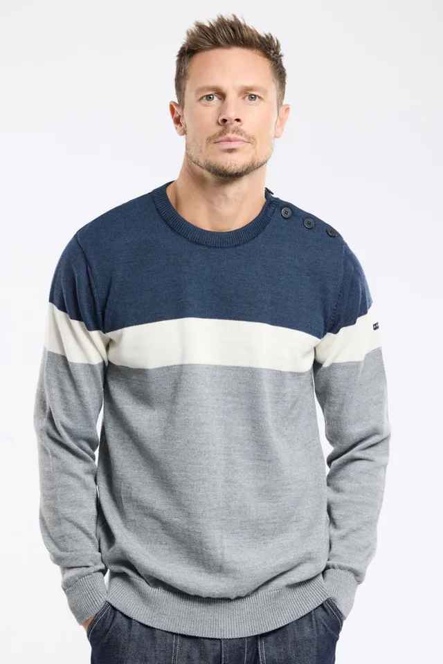 armor-lux-pull-tricolore-homme-col-rond-laine-colorblock image 1