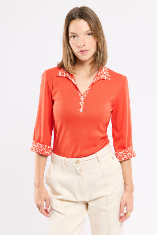 armor-lux-polo-femme-coton-motifs-fleurs-col-boutonn-3-4 image 2