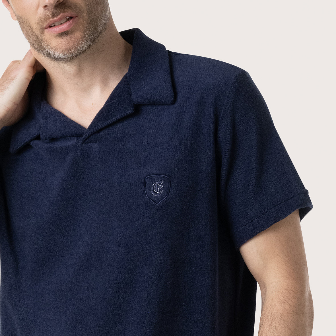 eminence-pyjama-court-homme-ponge-marine-poche-broderie image 2
