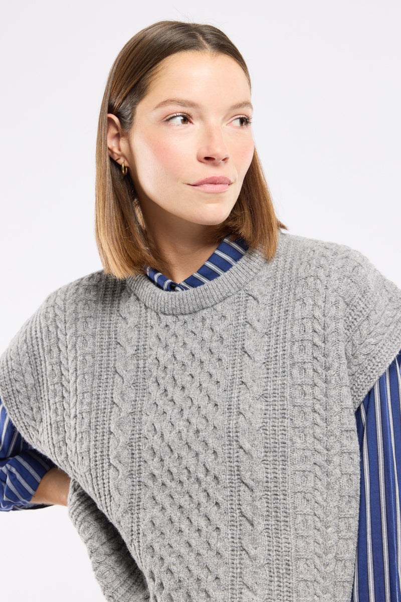 armor-lux-pull-sans-manche-femme-laine-torsades-irlandais image 2