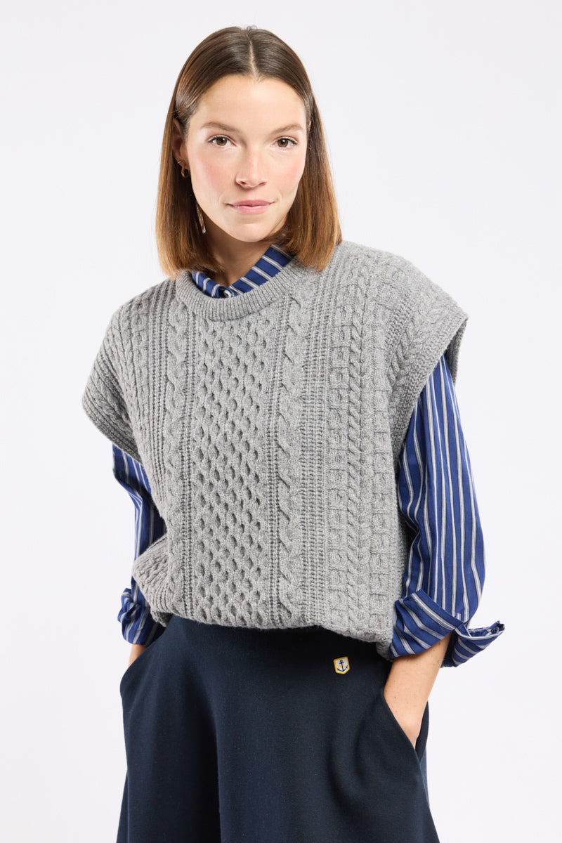 armor-lux-pull-sans-manche-femme-laine-torsades-irlandais image 3