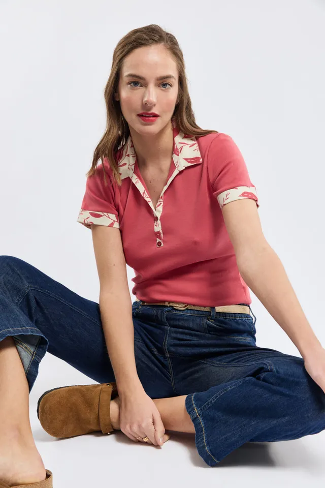 armor-lux-polo-femme-coton-motif-feuillage-coupe-droite image 1