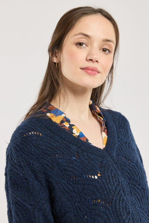 armor-lux-deauville-pull-femme-col-v-ajour-75-laine image 3
