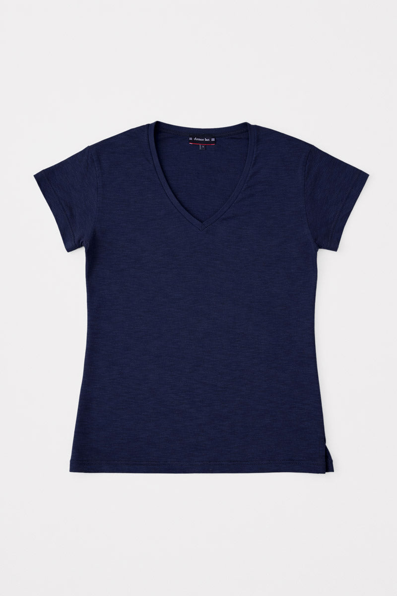 armor-lux-h-ritage-t-shirt-femme-col-v-en-coton-flamm image 1