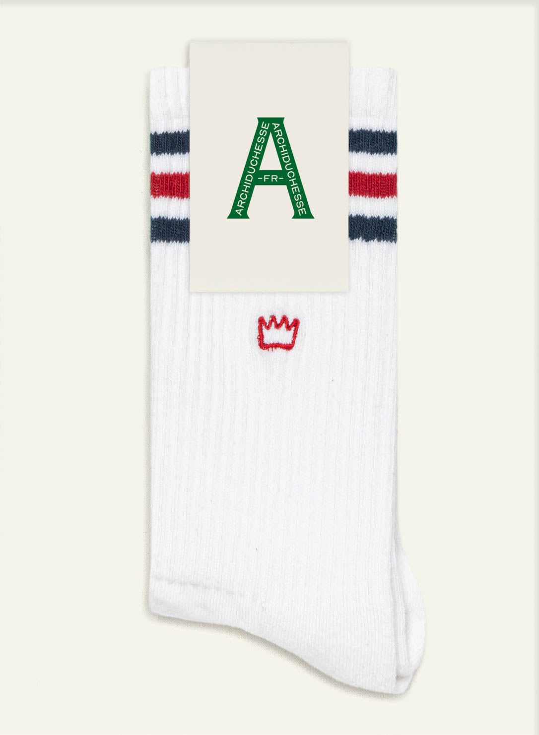 archiduchesse-bouclette-ray-e-marine-et-rouge-chaussettes-sport-blanches image 3
