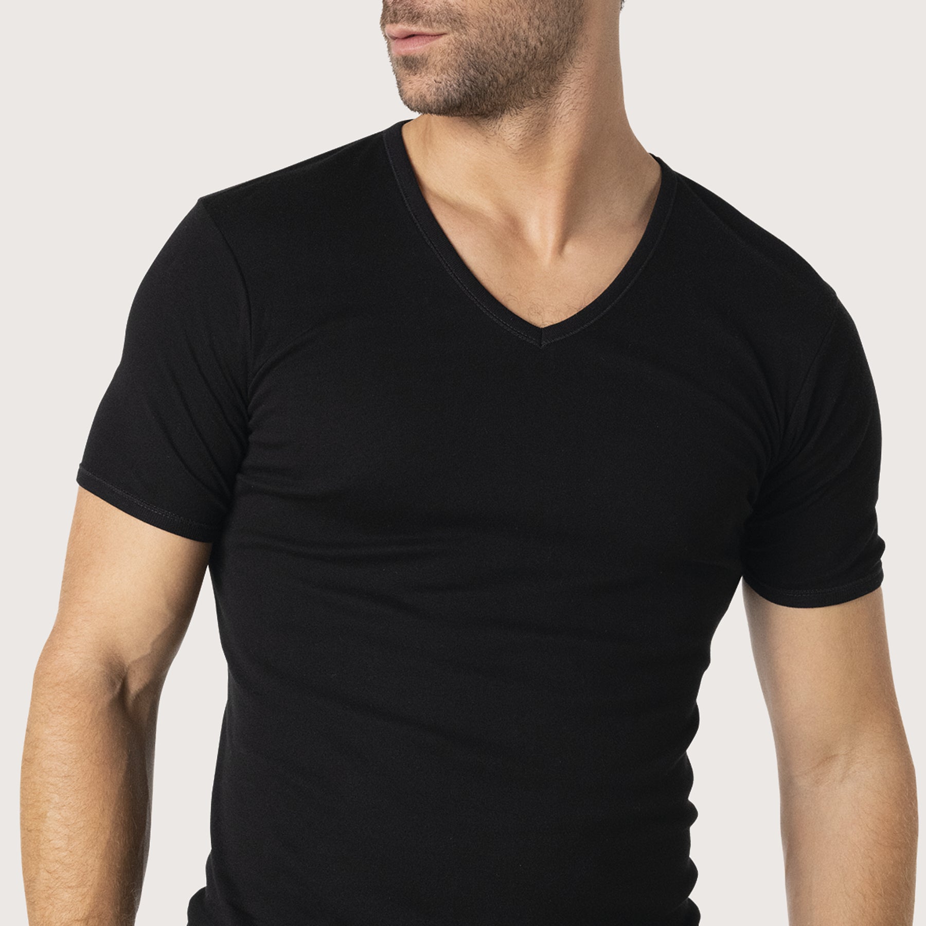 tee-shirt-col-v-318-eminence-homme-pur-coton-premium-noir image 3
