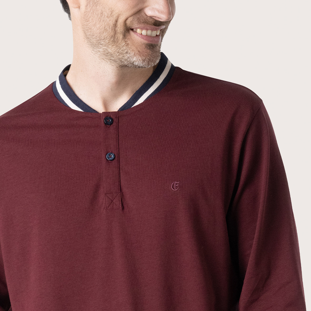 eminence-casual-pyjama-long-homme-jersey-coton-bordeaux-marine image 2