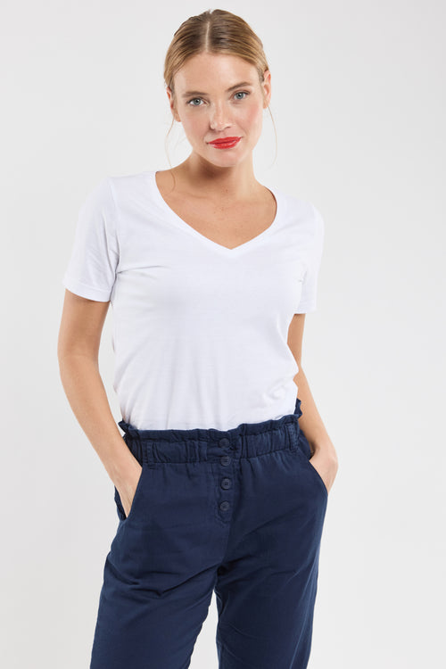 armor-lux-t-shirt-femme-col-v-coton-l-ger-uni image 4