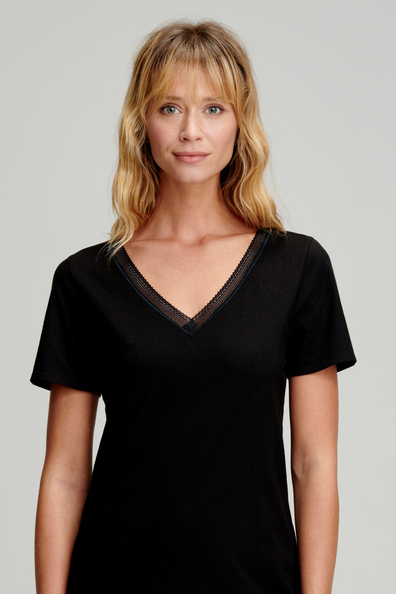 armor-lux-t-shirt-col-v-femme-coton-bio-l-ger-et-dentelle image 2