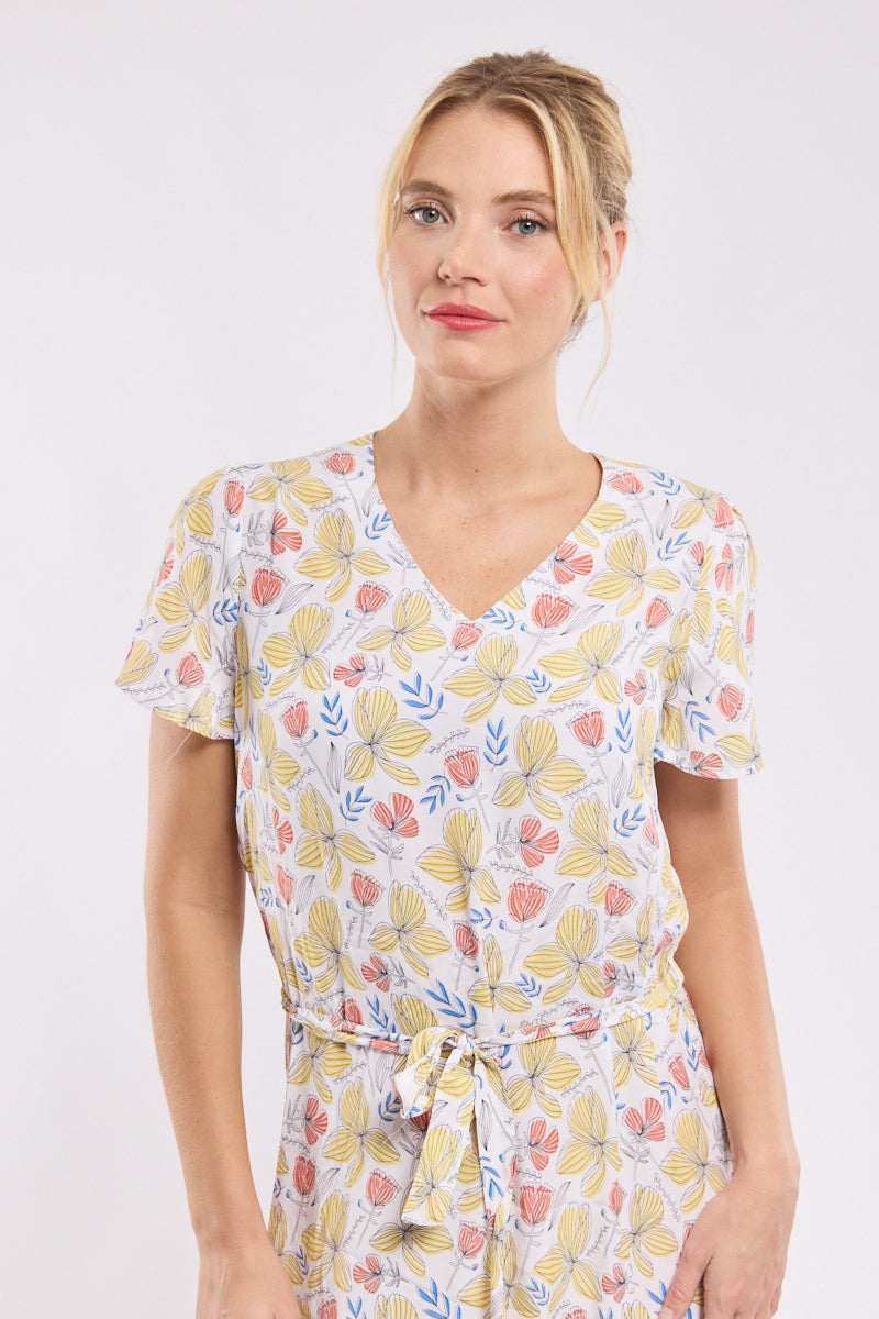 armor-lux-robe-courte-fleurie-cupro-viscose-ceinture-nouer image 2