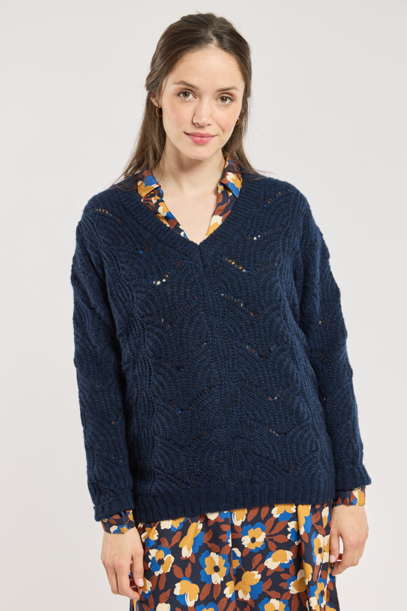 armor-lux-pull-ajour-deauville-col-v-laine-75-femme image 4