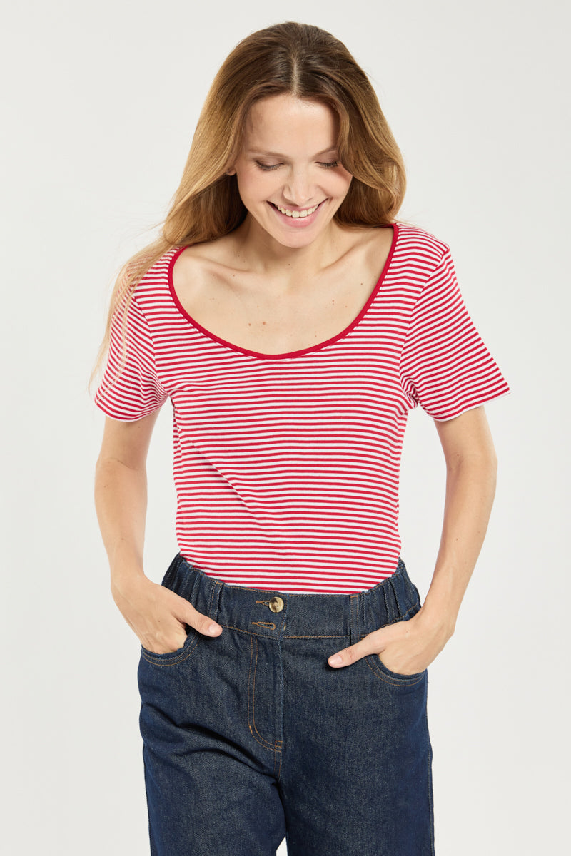 armor-lux-t-shirt-ray-femme-col-rond-coton-biologique image 1