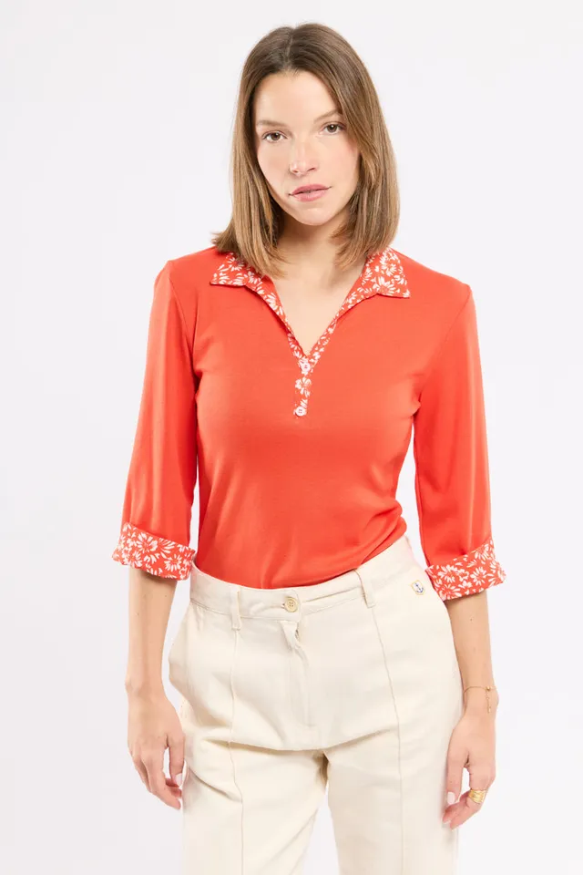 armor-lux-polo-floral-femme-coton-manches-3-4 image 1