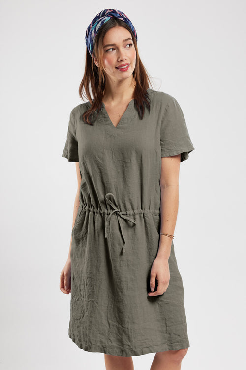 armor-lux-robe-ceintur-e-en-lin-manches-courtes-col-v image 2