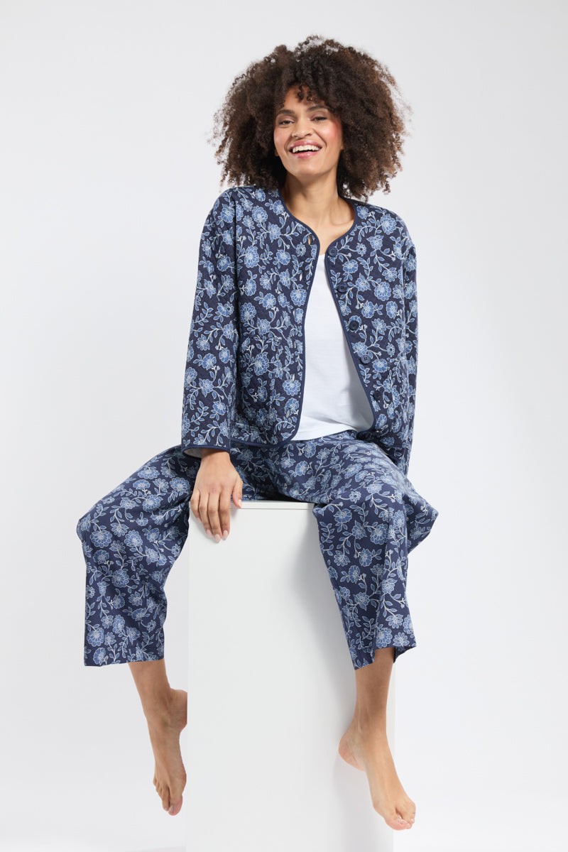 armor-lux-veste-matelass-e-homewear-femme-coton-fleurs-bleues image 5