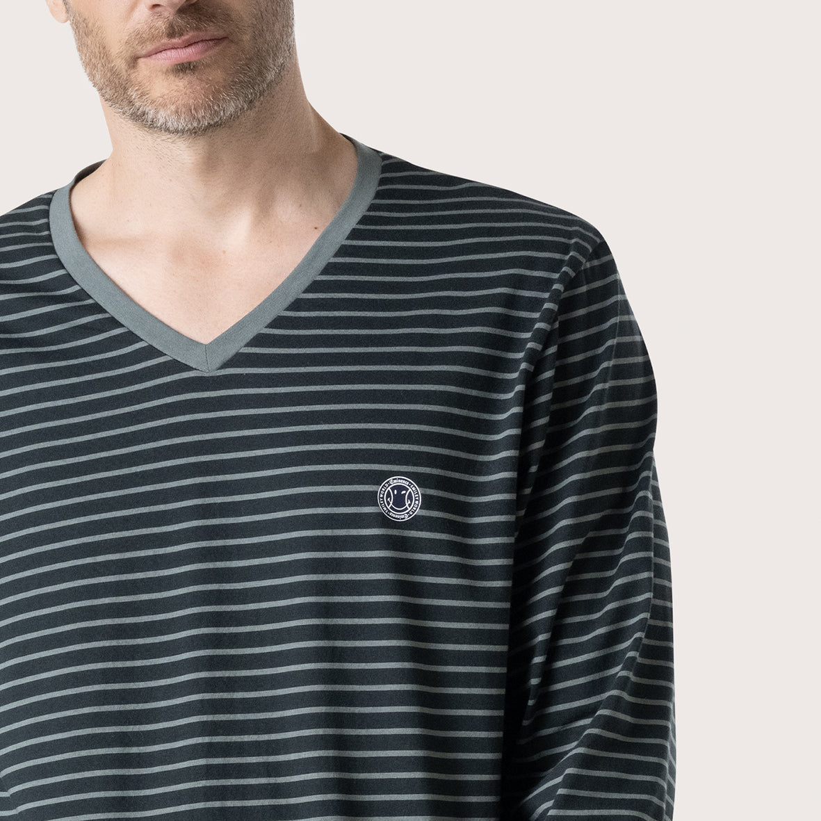 eminence-pyjama-long-homme-smileyworld-jersey-coton-vert-marine image 2
