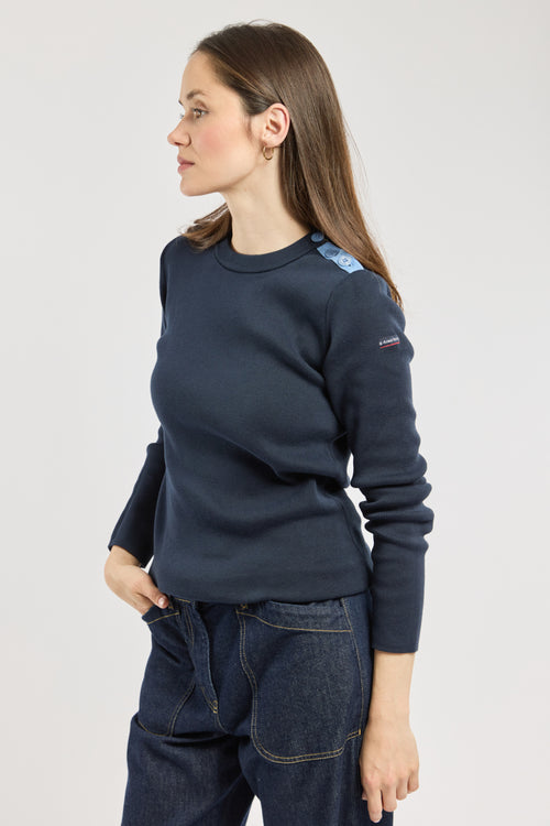 armor-lux-troyer-femme-unicolore-coton-col-rond-boutons-paule image 3