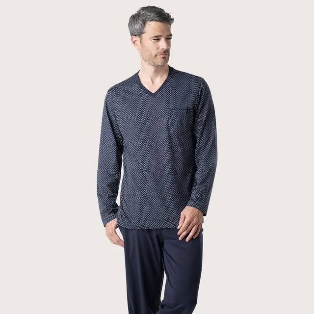 eminence-pyjama-long-homme-business-jersey-coton-marine-chevron image 1