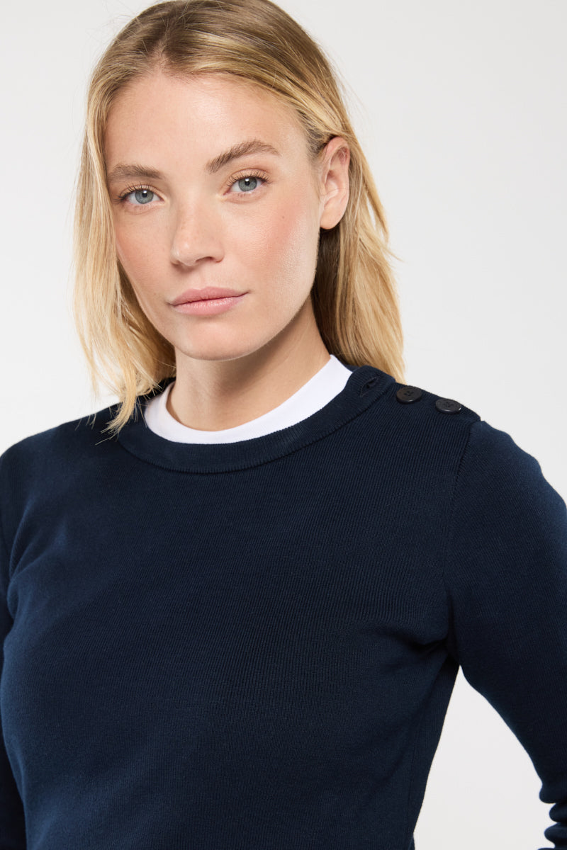 armor-lux-pull-marin-groix-femme-coton-col-rond-boutons-paule image 2