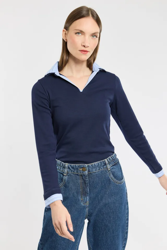 armor-lux-polo-trompe-l-oeil-femme-manches-longues-coton image 1