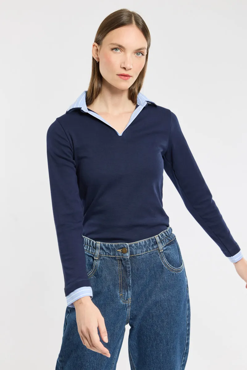 armor-lux-polo-trompe-l-oeil-femme-manches-longues-coton image 1
