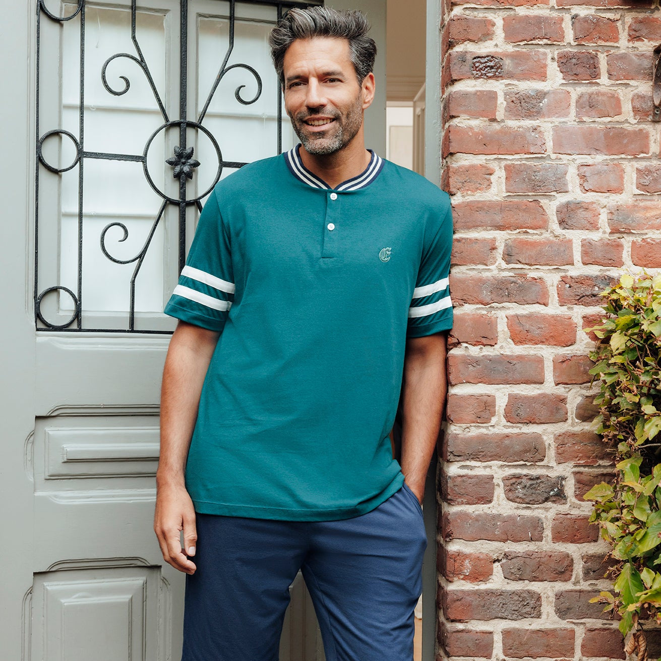 eminence-pyjama-court-club-jersey-coton-vert-marine-homme image 7