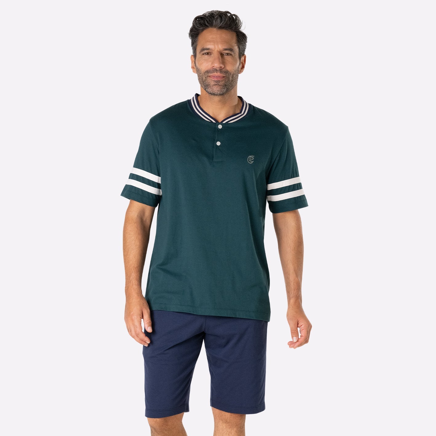 eminence-pyjama-court-club-jersey-coton-vert-marine-homme image 1