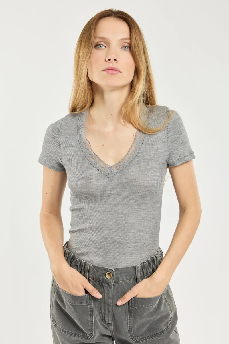 armor-lux-t-shirt-femme-col-dentelle-laine-et-soie image 1