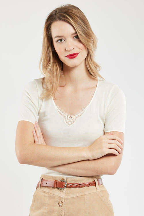 armor-lux-t-shirt-femme-laine-et-soie-col-v-dentelle image 3
