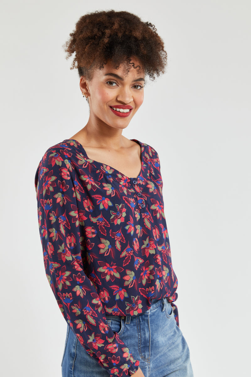 armor-lux-blouse-motif-floral-femme-col-v-viscose image 1